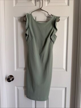 Calvin Klein Sage Green Ruffle-Shoulder Midi Dress